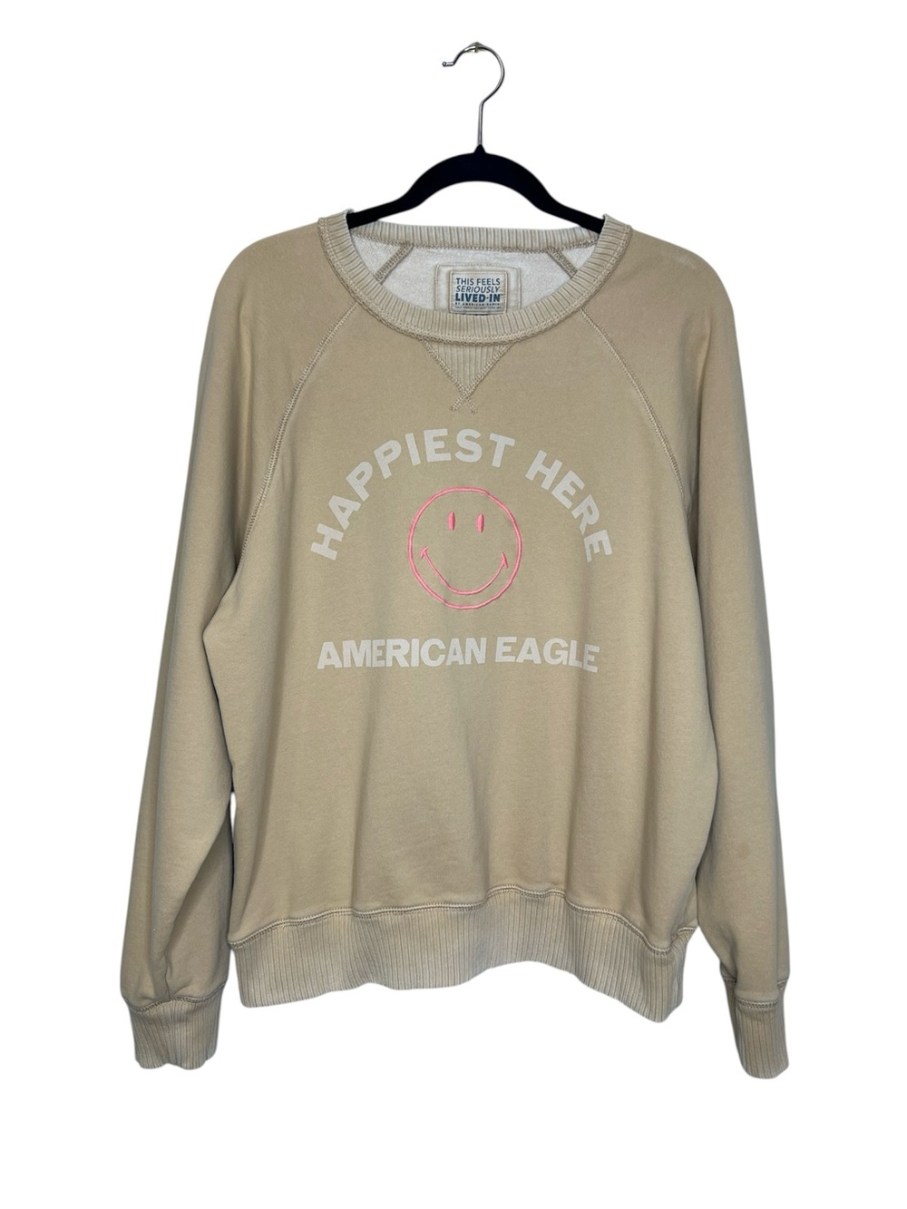 AMERICAN EAGLE Lived In Comfy Oversized Embroidered Smiley Sweatshirt size Large